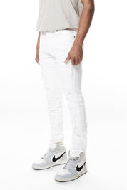 Distressed Rip & Repair Slim Tapered Denim Jeans - White