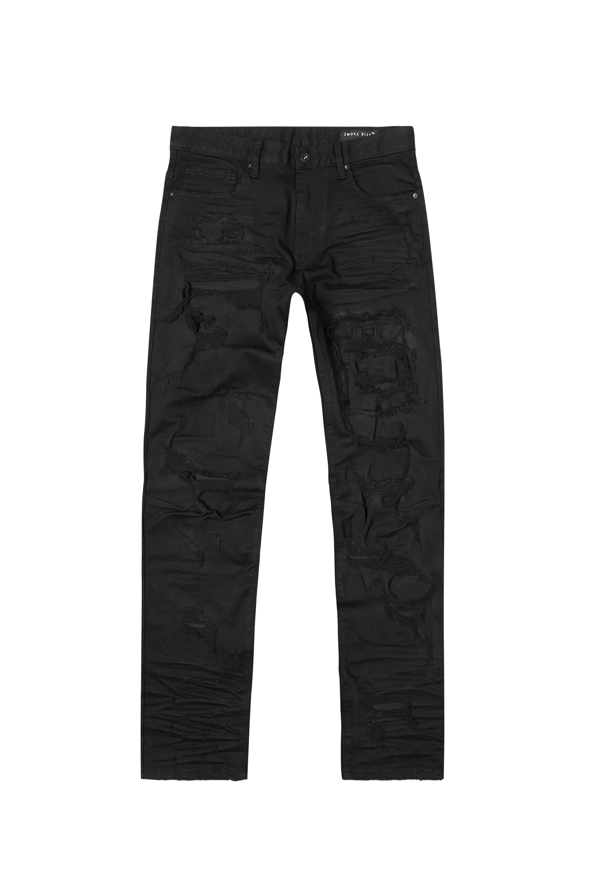 Distressed Rip & Repair Easy Slim Denim Jeans - Jet Black