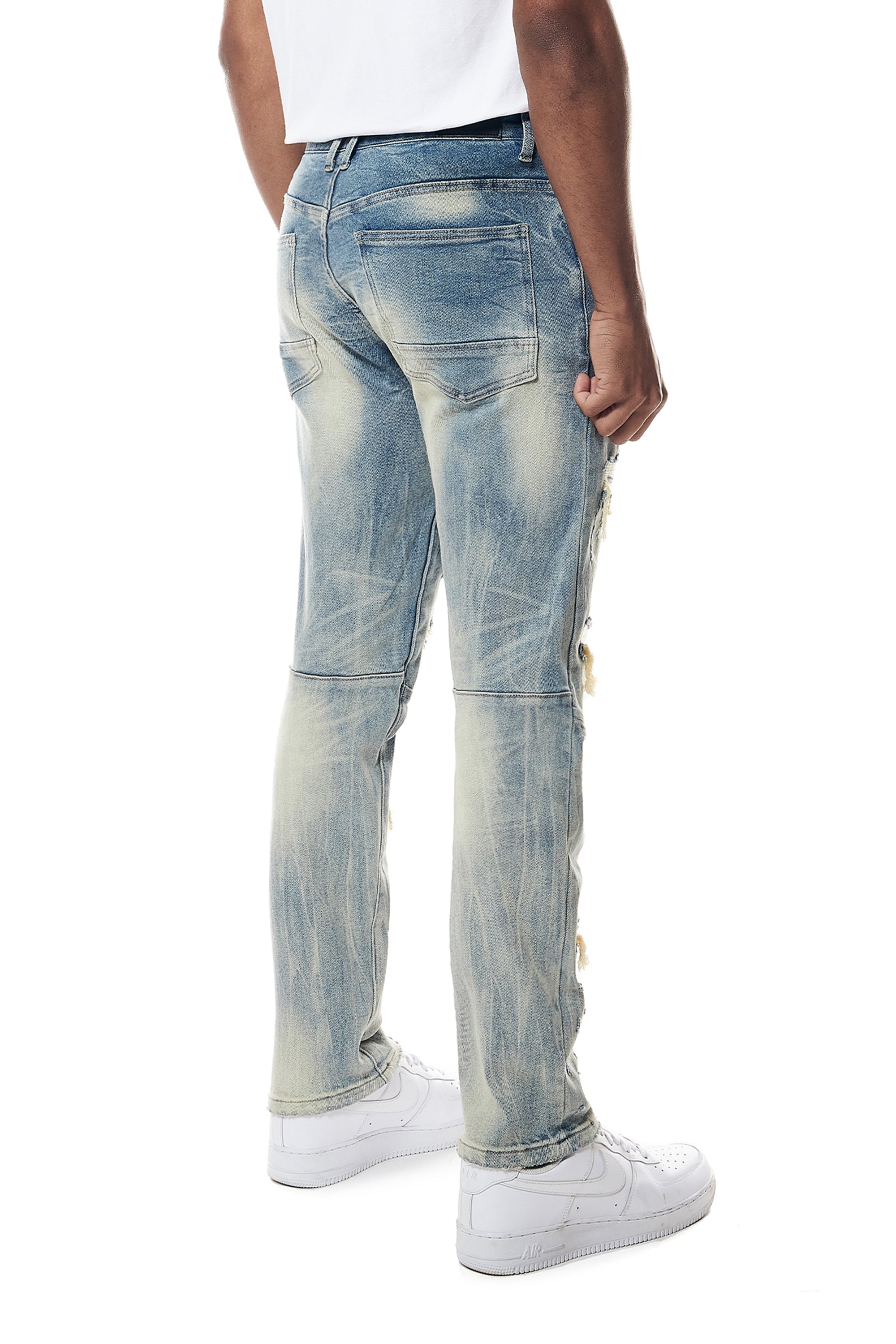Distressed Rip & Repair Easy Slim Denim Jeans - Suffolk Blue