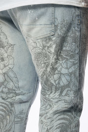 Big and Tall - Tattoo Slim Fit Denim Jeans - Sherman Blue
