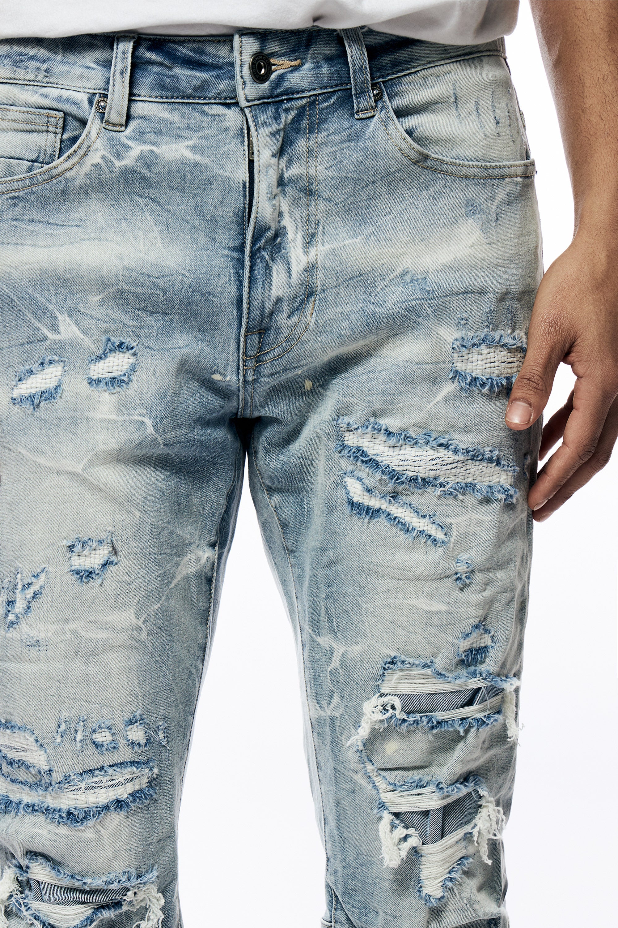Rip & Repaired Lightning Washed Denim Jeans
