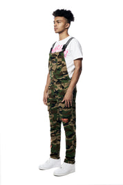 Printed Utility Twill Cargo Overalls - Wood Camo