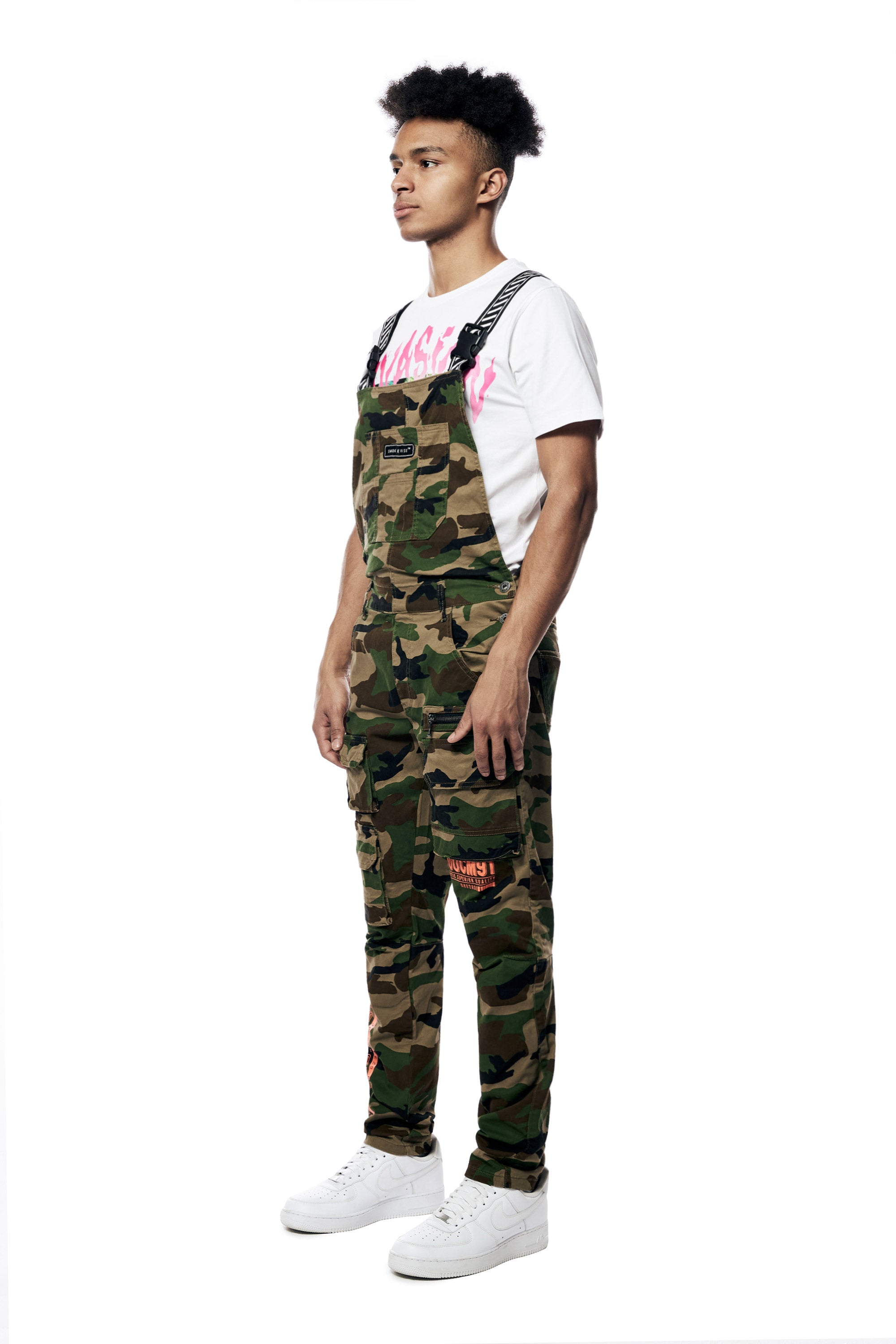 Printed Utility Twill Cargo Overalls - Wood Camo