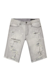 Distressed Rip & Repair Jean Shorts - Light Grey