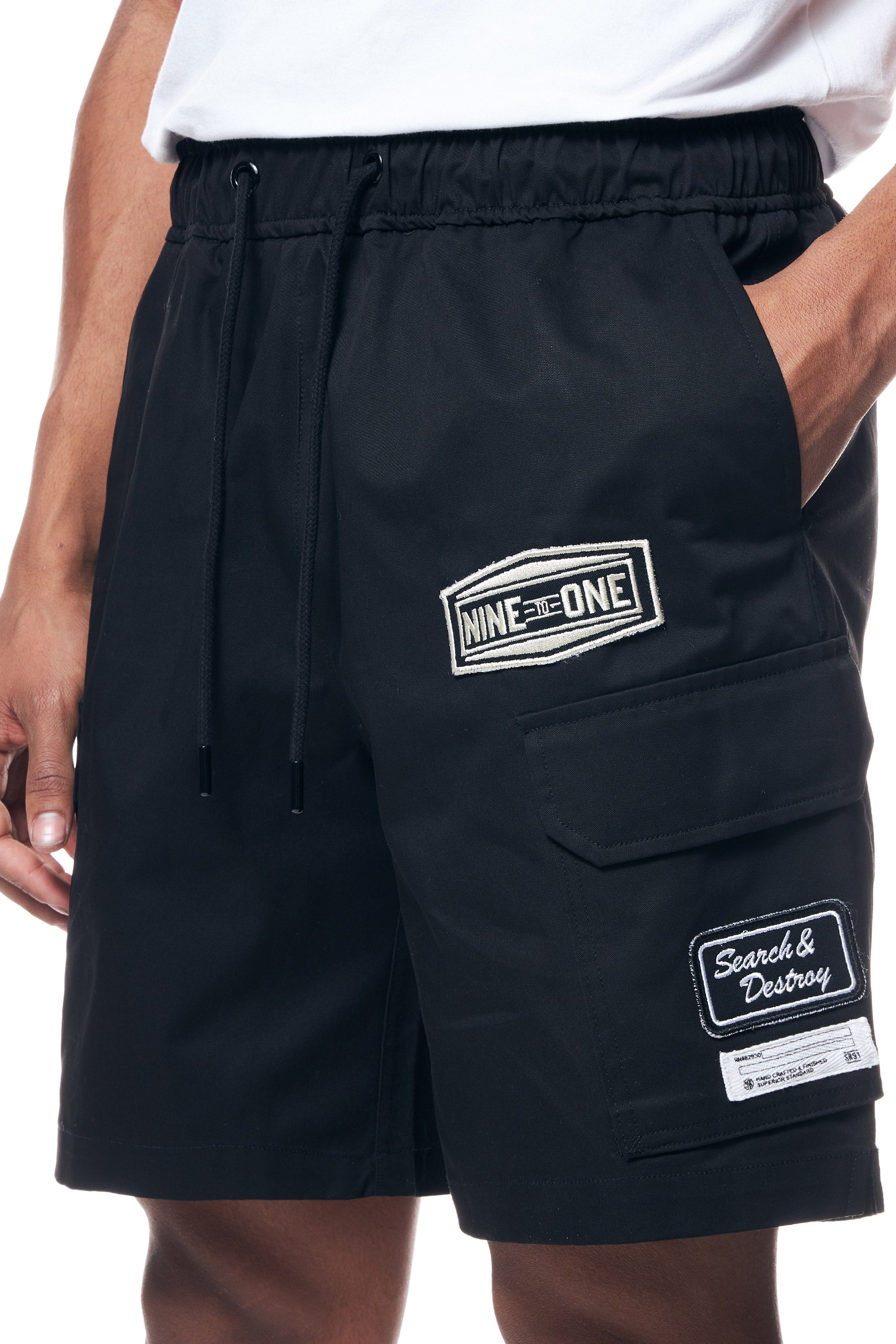 Printed Twill Workwear Shorts - Black
