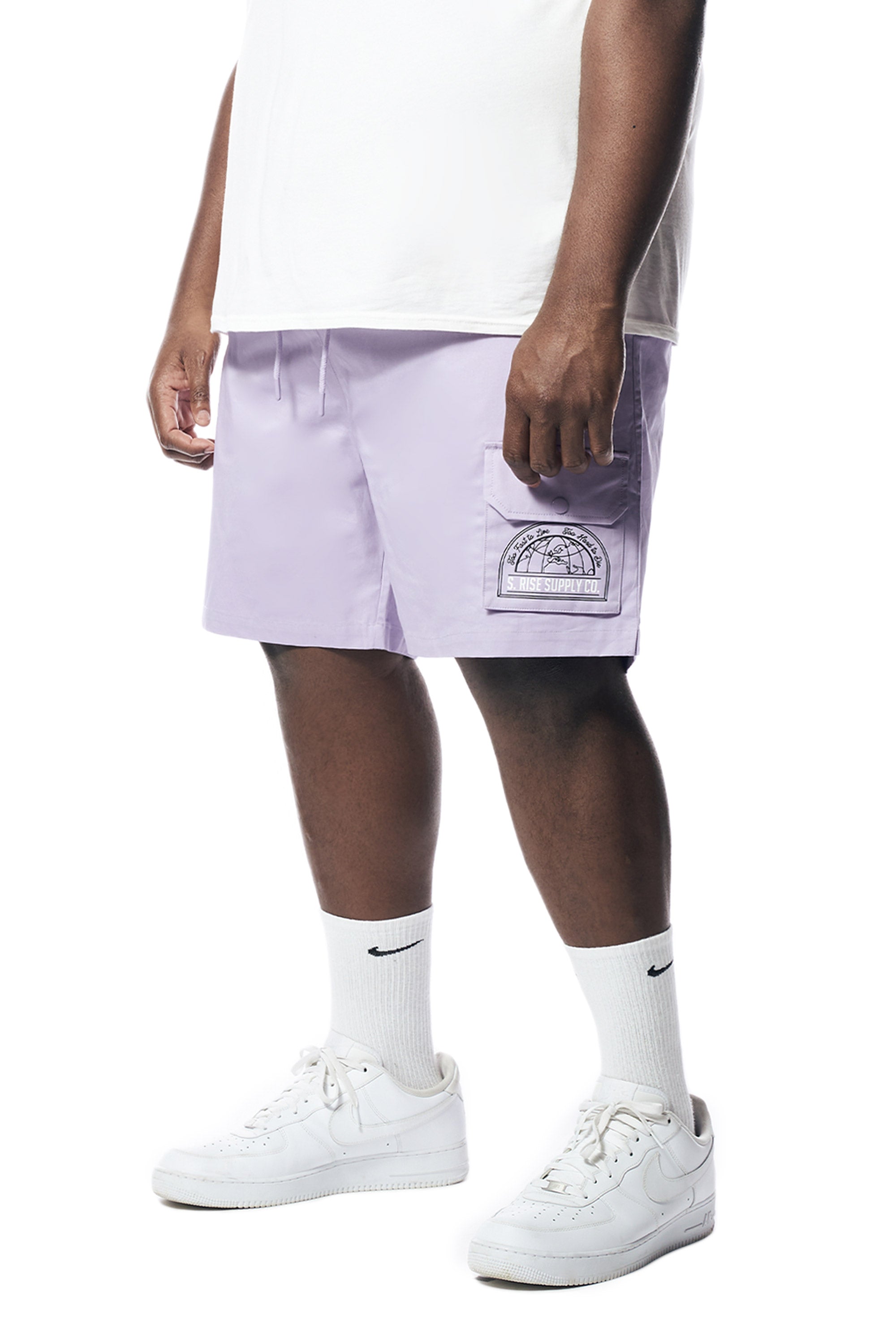 Big and Tall - Printed Twill Workwear Shorts - Dusty Purple