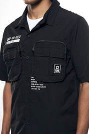Printed Utility Boxy Windbreaker Shirt - Black