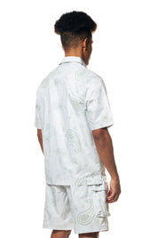 Printed Short Sleeve Woven Windbreaker Shirt - Sage