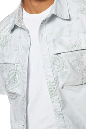 Printed Short Sleeve Woven Windbreaker Shirt - Sage