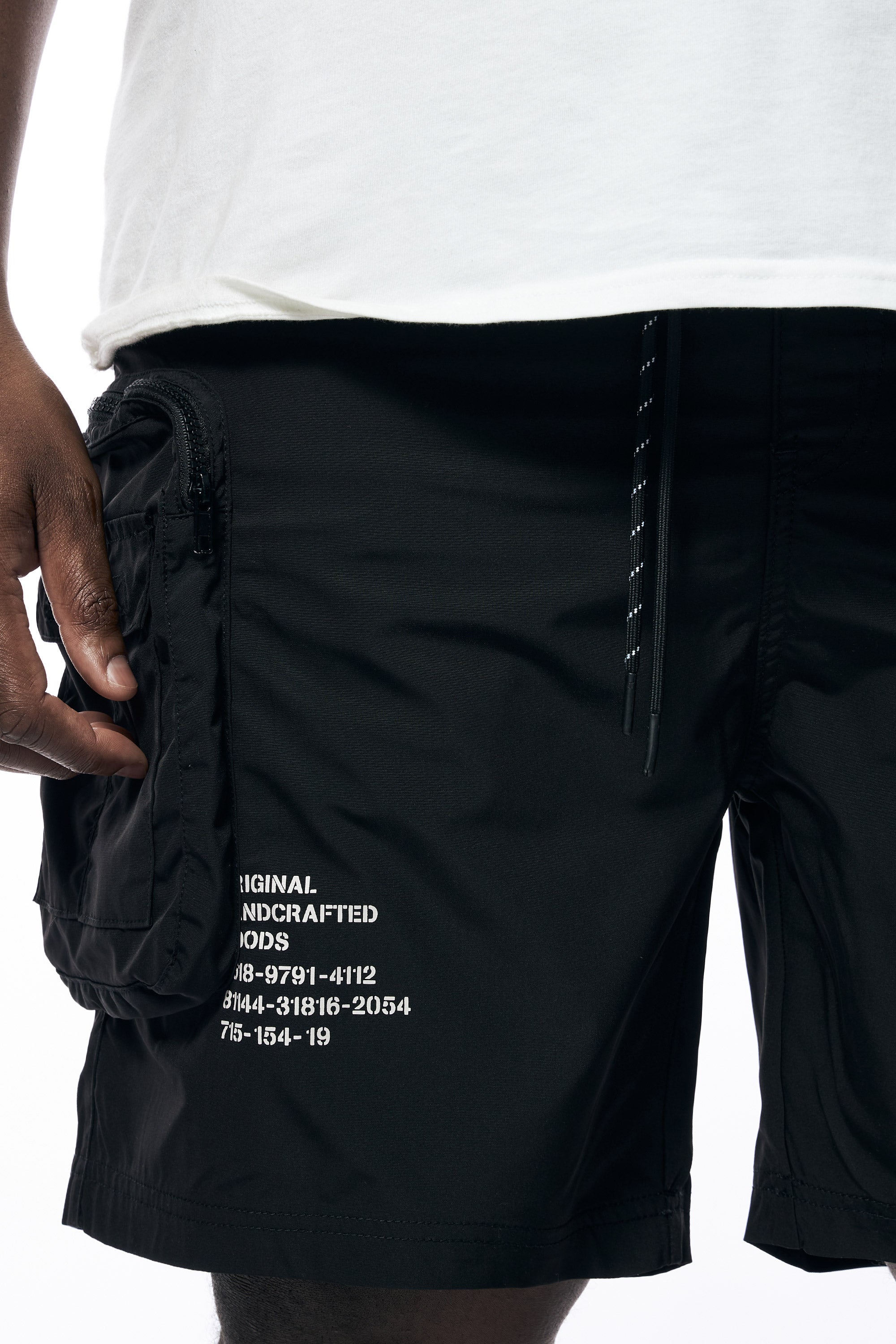 Big and Tall - Printed Utility Lounge Windbreaker Shorts - Black