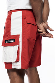 Color block Utility Windbreaker Shorts - Red