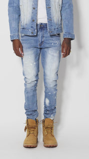 Bleached Detail Semi Basic Jeans - Ocean Blue