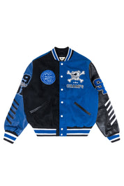 Embroidery Fashion Melton Varsity Jacket - Royal Blue - Smoke Rise